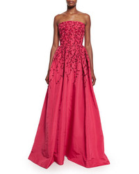 Ярко-розовое вечернее платье с цветочным принтом