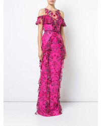 Ярко-розовое вечернее платье с цветочным принтом от Marchesa Notte