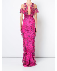 Ярко-розовое вечернее платье с цветочным принтом от Marchesa Notte