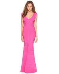 Ярко-розовое вечернее платье от Herve Leger
