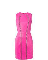 Ярко-розовое кожаное платье-футляр от Philipp Plein