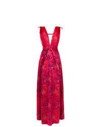 Ярко-розовое кружевное вечернее платье с принтом