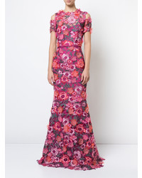 Ярко-розовое кружевное вечернее платье от Marchesa Notte