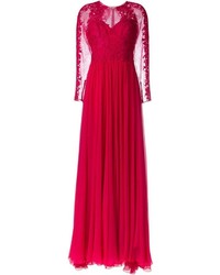 Ярко-розовое кружевное вечернее платье