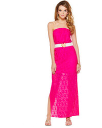 Ярко-розовое кружевное платье-макси