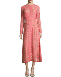 Ярко-розовое кружевное платье-миди