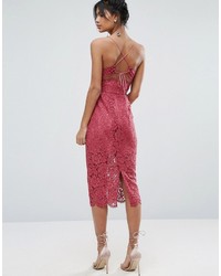 Ярко-розовое кружевное платье-миди от Asos