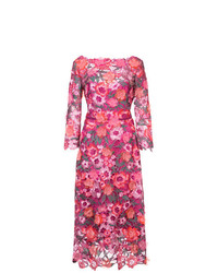 Ярко-розовое кружевное платье-миди от Marchesa Notte