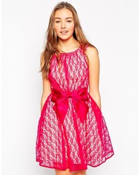 Ярко-розовое кружевное платье с плиссированной юбкой от Little Mistress