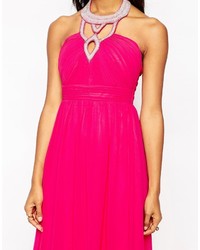 Ярко-розовое платье-макси с украшением от Little Mistress