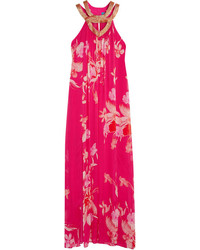 Ярко-розовое платье-макси с цветочным принтом