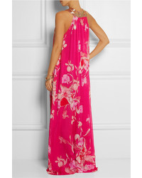 Ярко-розовое платье-макси с цветочным принтом от Matthew Williamson