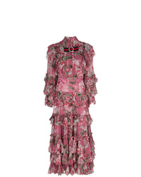 Ярко-розовое платье-миди с цветочным принтом от Gucci
