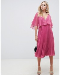 Ярко-розовое платье-миди со складками от ASOS DESIGN