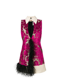 Ярко-розовое платье прямого кроя с принтом от Fausto Puglisi