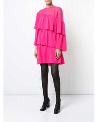 Ярко-розовое платье прямого кроя с рюшами от Vanessa Seward