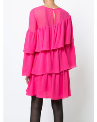 Ярко-розовое платье прямого кроя с рюшами от Vanessa Seward