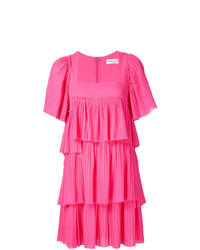 Ярко-розовое платье прямого кроя с рюшами от Sonia Rykiel