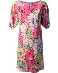 Ярко-розовое платье прямого кроя с цветочным принтом
