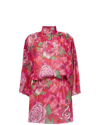 Ярко-розовое платье прямого кроя с цветочным принтом от Amir Slama