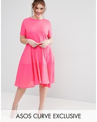 Ярко-розовое плетеное повседневное платье
