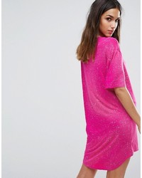Ярко-розовое повседневное платье с принтом от Boohoo