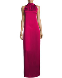 Ярко-розовое сатиновое вечернее платье