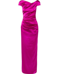 Ярко-розовое сатиновое вечернее платье от Talbot Runhof