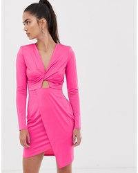 Ярко-розовое сатиновое облегающее платье от Flounce London