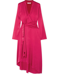 Ярко-розовое сатиновое платье с запахом