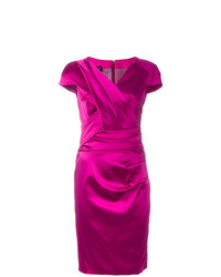Ярко-розовое сатиновое платье-футляр от Talbot Runhof