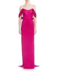 Ярко-розовое шелковое вечернее платье