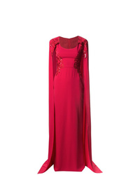 Ярко-розовое шелковое вечернее платье с украшением от Marchesa Notte