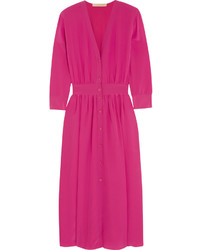 Ярко-розовое шелковое платье-миди