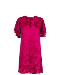 Ярко-розовое шелковое платье прямого кроя с рюшами от Tufi Duek
