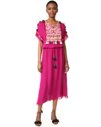 Ярко-розовое шелковое платье с геометрическим рисунком от Figue