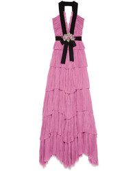Ярко-розовое шифоновое вечернее платье