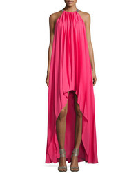 Ярко-розовое шифоновое вечернее платье со складками