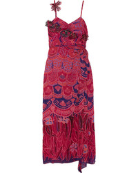 Ярко-розовое шифоновое платье-макси с принтом от Anna Sui