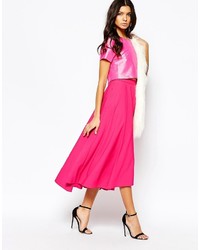 Ярко-розовое шифоновое платье-макси