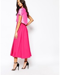 Ярко-розовое шифоновое платье-макси