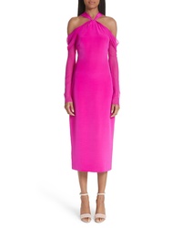 Ярко-розовое шифоновое платье-миди