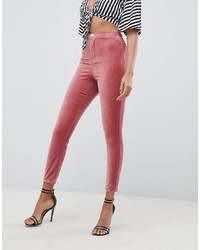 Ярко-розовые бархатные джинсы скинни
