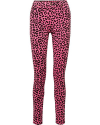Ярко-розовые джинсы скинни с леопардовым принтом