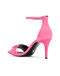 Ярко-розовые замшевые босоножки на каблуке с украшением от Stella Luna