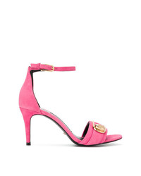Ярко-розовые замшевые босоножки на каблуке с украшением от Stella Luna
