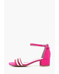 Ярко-розовые замшевые босоножки на каблуке от Marco Tozzi