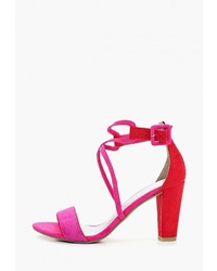 Ярко-розовые замшевые босоножки на каблуке от Marco Tozzi