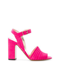 Ярко-розовые замшевые босоножки на каблуке от Michel Vivien