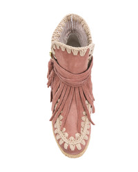 Ярко-розовые замшевые ботильоны на танкетке от Mou